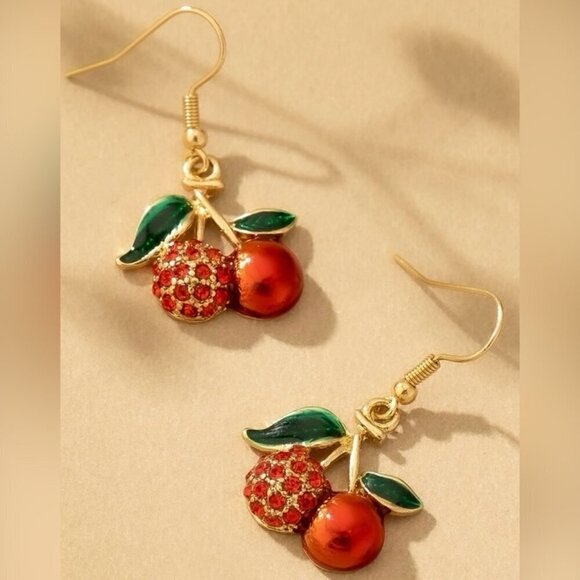 RHINESTONE CHERRY DROP EARRINGS - Picture 1 of 2